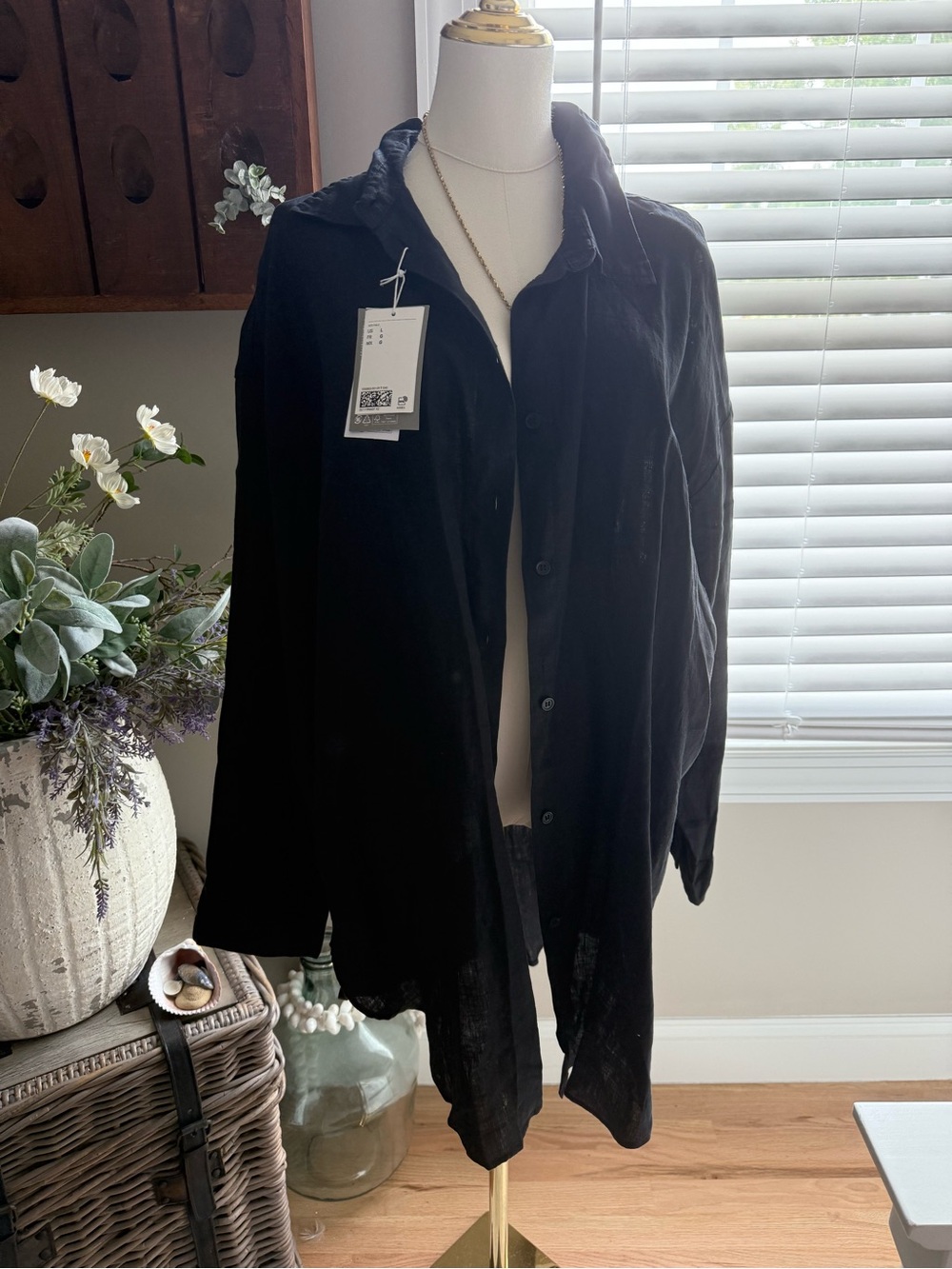 Black Women's Lightweight Button-Front shirt or coverup